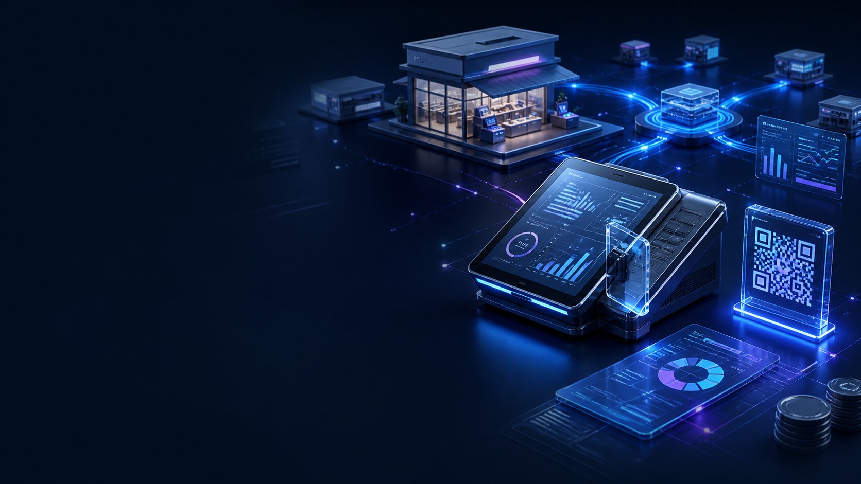 Merchant management network with point-of-sale, QR, analytics, and settlement systems